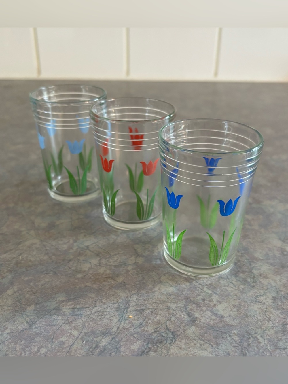 50's Swanky Swig Juice Glasses - 3 - Tulip Glasses - Hazel-Atlas Glassware